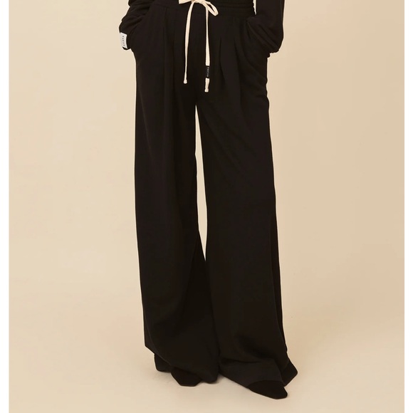 NYLORA Pants - NYLORA Black Wide Leg Pants with Drawstring Waist